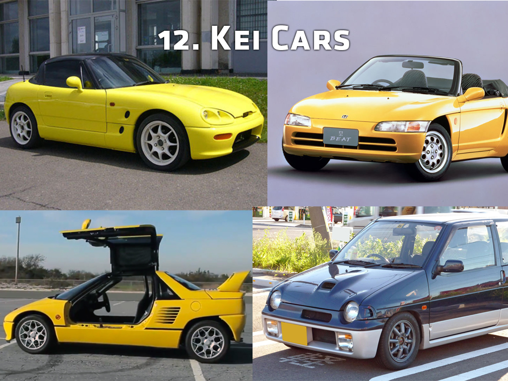 Clockwise from top left: Suzuki Cappuccino, Honda Beat, Suzuki Alto Works RS/R, Autozam AZ-1